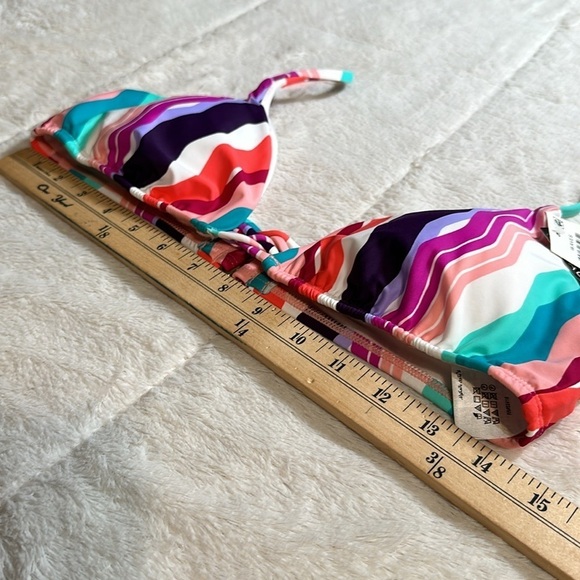 Bar III Multi Waves Printed Strappy Bralette Bikini Swim Top Pink Purple size L - Picture 10 of 14